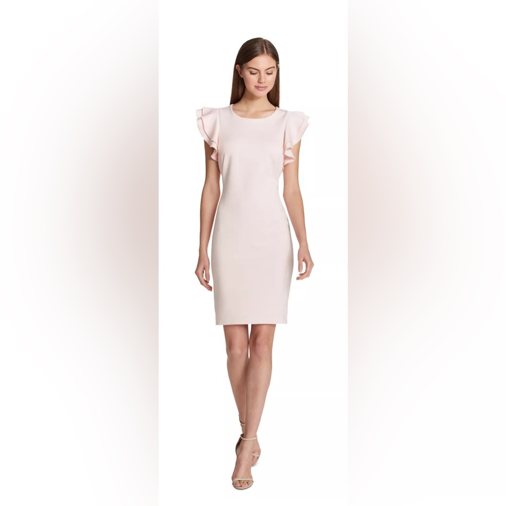 Tommy Hilfiger Blush Pink Scuba Sheath Dress with Flutter Sleeves